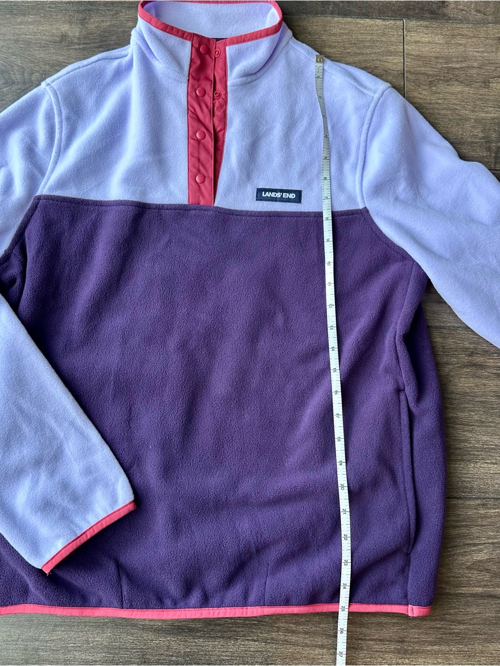 Lands End NWT Womens M 10-12 Heritage Fleece Pullover - Colorblock Purple - Picture 8 of 11